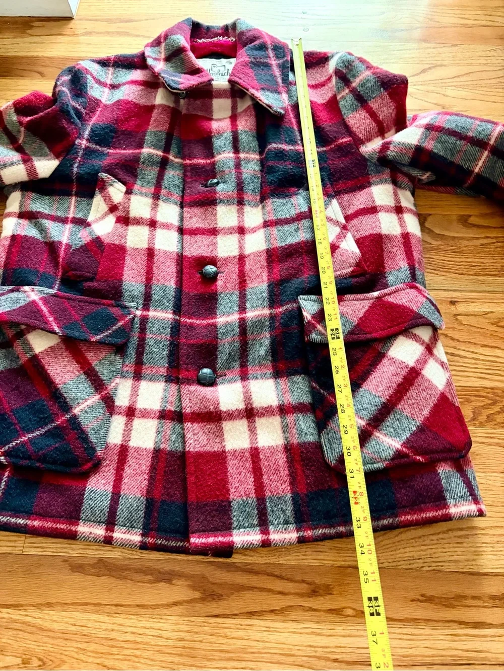 Vintage Woolrich Red Black Cream Plaid Men's Classic Coat